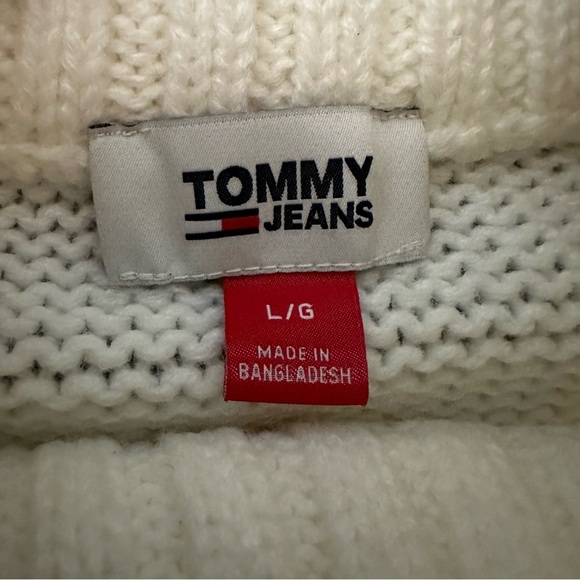 Tommy Hilfiger Cream Crop Knit Pull Over Sweater Sz Large Mock Turtleneck 90’s - Picture 9 of 10